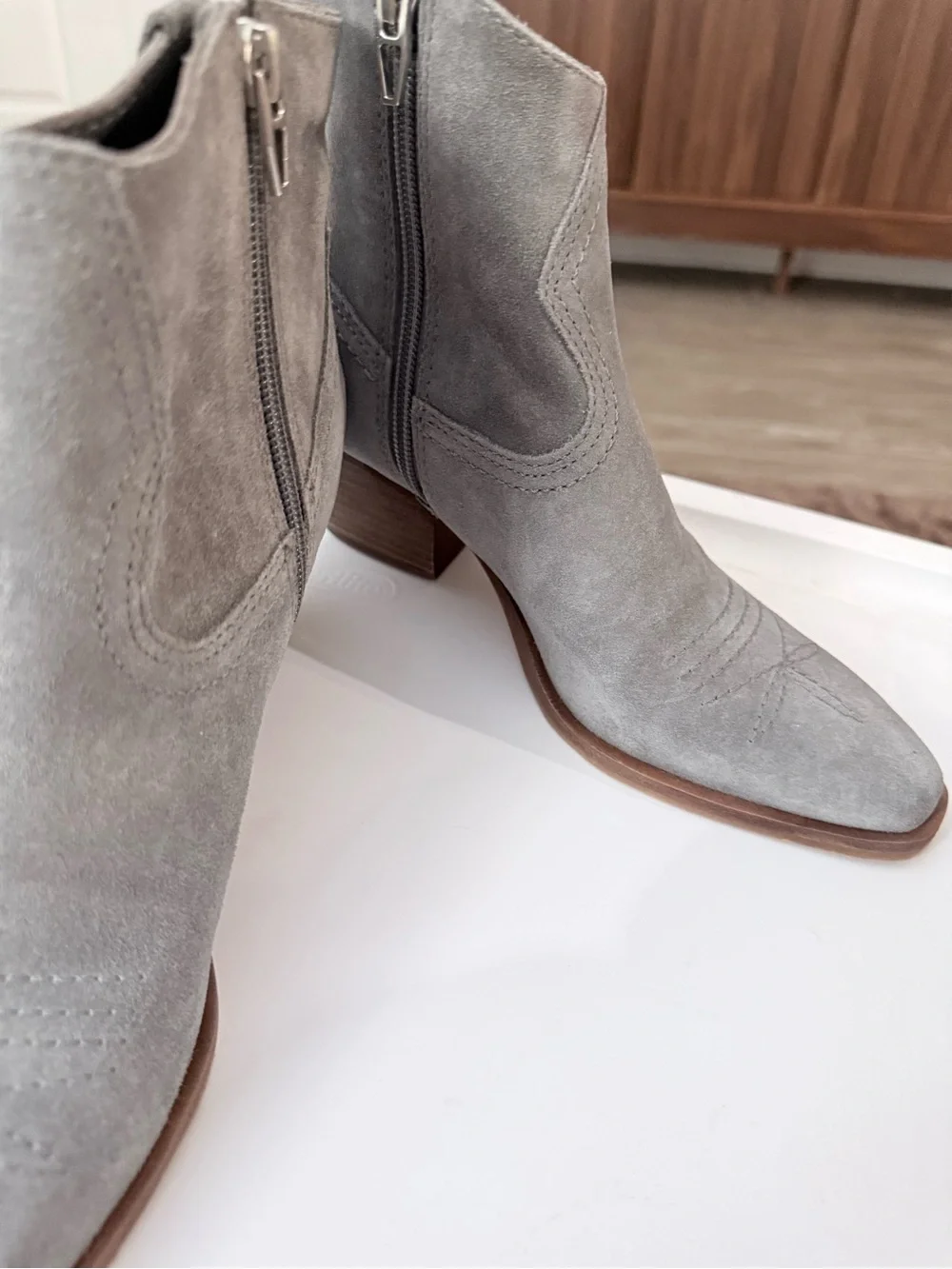 Dolce Vita Grey Suede Pointed Toe Ankle Booties with Side Zip